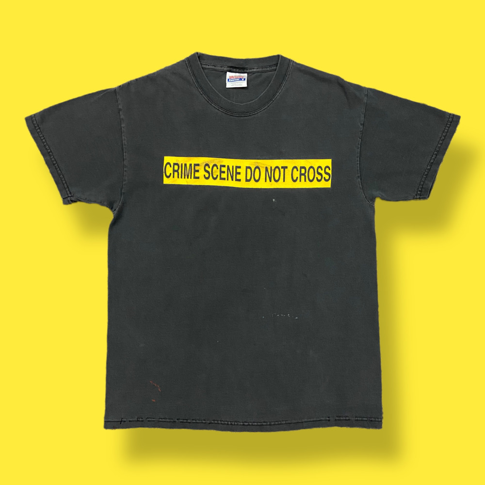 Vintage Crime Scene Shirt Faded Black Graphic Tee 90s y2k Medium